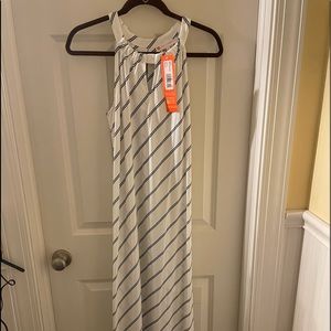 Jude Connally white and blue stripe maxi dress